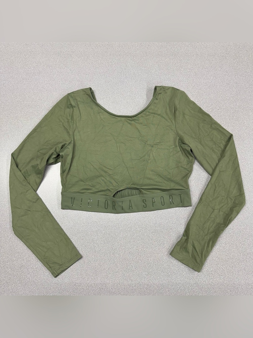 Victoria’s Secret Sport Olive Green Long Sleeve Crop Top Keyhole Sporty Gymwear